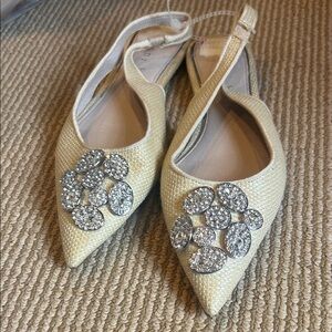 NEW GIANNI BINI Elegant Beige Slingback Flats with Rhinestone Embellishments  6
